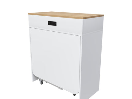 Extendable Dining Table With Power Socket, Lockable Casters, Storage Cabinet