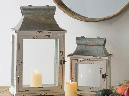 Wooden Candle Lantern Decorative, Hurricane Lantern Holder Decor For Indoor Outdoor, Home Garden Wedding - White