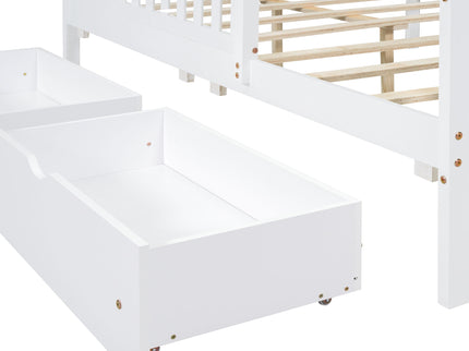Platform Bed With Guardrails On Both Sides And 2 Storage Drawers