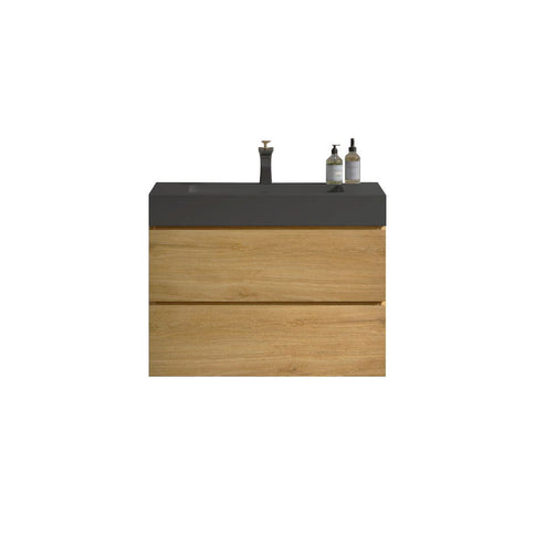 Alice - Natural Oak Bathroom Vanity With Sink, Large Storage Wall Mounted Floating Bathroom Vanity For Modern Bathroom, One-Piece Sink Basin Without Drain