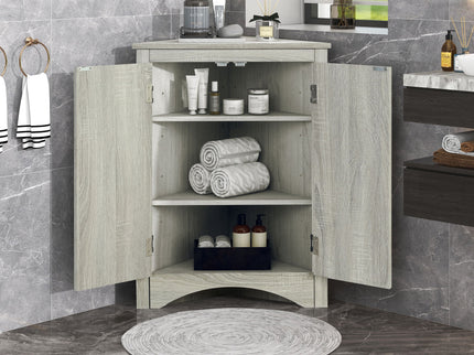 Triangle Bathroom Storage Cabinet With Adjustable Shelves, Freestanding Floor Cabinet - Oak