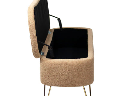 Storage Ottoman Bench For End Of Bed Legs, Modern Camel Faux Fur Entryway Bench Upholstered Padded With Storage For Living Room Bedroom