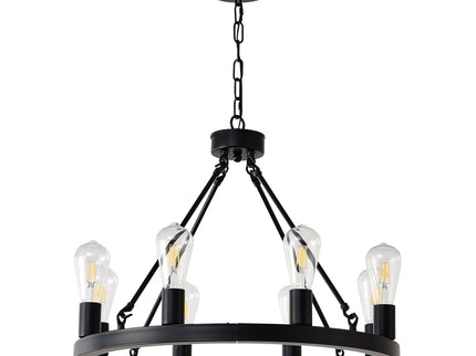 6 Light (No Bulbs) Wagon Wheel Chandelier Farmhouse Modern Small Round Chandelier For Living Room Kitchen Island Foyer Hallway Entryway Bedroom Dining Room Light Fixture Ceiling Hanging - Matte Black