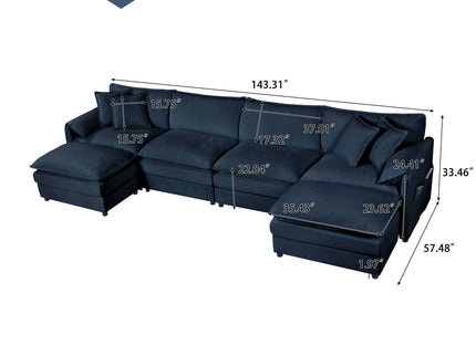Modern Comfy Deep Seat Modular Sectional Sofa Cloud Couch With Ottoman