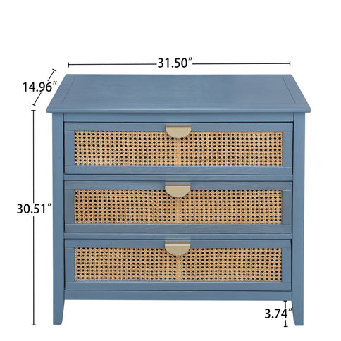 3 Drawer Cabinet, Natural Rattan, American Furniture