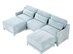 Light Blue / 3 Pc. 3 Seater Sectional, 2 Ottomans