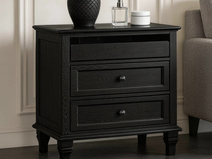 Nightstand With Charging Station, 3 Drawer Storage Table