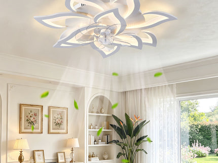 32" Flower Ceiling Fan With LED Dimmable Light, Low Profile Flush Mount Fan With Remote Control, 6 Speeds