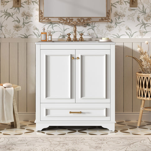 Bathroom Vanity With Sink, Cabinet & 2 Soft Closing Doors & Adjustable Shelf