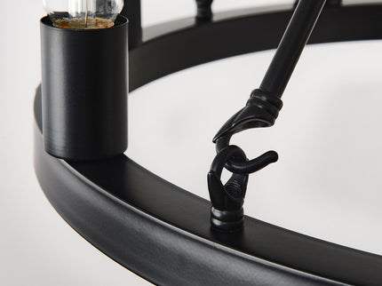 6 Light (No Bulbs) Wagon Wheel Chandelier Farmhouse Modern Small Round Chandelier For Living Room Kitchen Island Foyer Hallway Entryway Bedroom Dining Room Light Fixture Ceiling Hanging - Matte Black