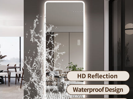 LED Full Length Mirror With Lights, Wall Mounted Full Body Mirror, Dimmable 3 Color Lighting, Anti Fog, Shatter Proof, Memory Function - Clear