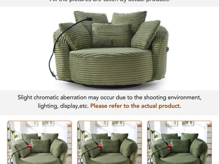 Swivel Accent Barrel Chair With Adjustable Phone Holder, 5 Pillows For Living Room