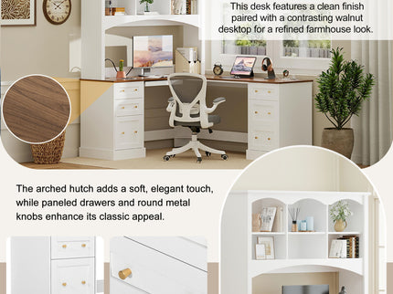 Space Saving L-Shaped Computer Desk With Keyboard Tray & Charging Stations
