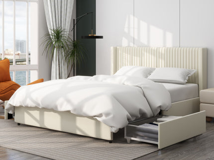 Anna - Upholstered Wingback Platform Bed With 4 Drawers Storage