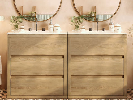 Double Sinks Bathroom Vanity Set With 2 Ceramic Basins