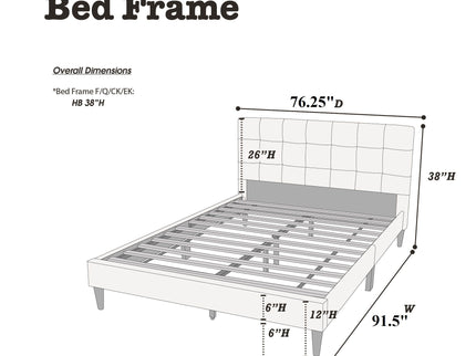 California King Size Tufted Headboard Platform Bedframe, Bedroom Furniture - Gray / Light Gray