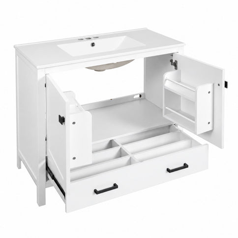 Bathroom Vanity With Sink, Soft Close Doors, Double Storage Shelves & Divided Drawer Ample Storage - White