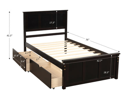 Platform Storage Bed With 2 Wheel Base Drawers