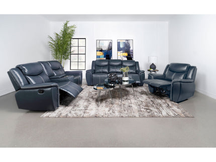 Stanwicke - Motion Reclining Sofa With Drop Down Table - Blue