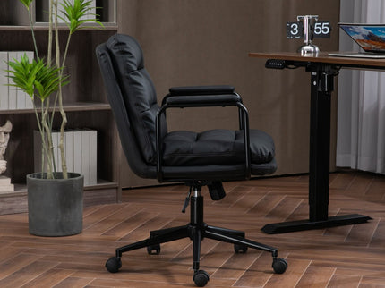 Office Chair, Mid Back Home Office Desk Task Chair With Wheels And Arms Ergonomic Computer Rolling Swivel Chair With Padded Armrest