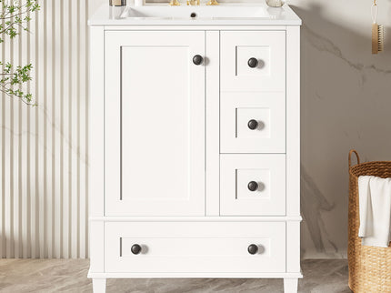 Bathroom Vanity With Integrated Basin, Soft Close Drawers, Door Mounted Double Layer Shelf