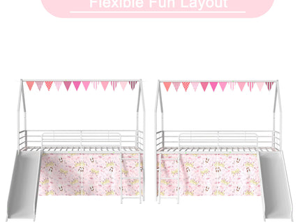 Jack - House Loft Bed With Slide And Curtain Set