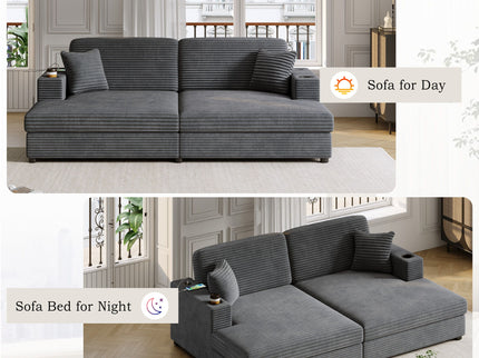 Oversized Loveseat Chaise With 2 USB Ports, 2 Cup Holders And 2 Throw Pillows