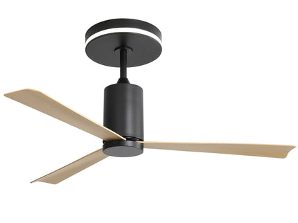 Modern Flush Mount Ceiling Fan With Led Light And Remote Control, 3 ABS Blades Noiseless Reversible Dc Motor For Patio Living Room - Matte Black