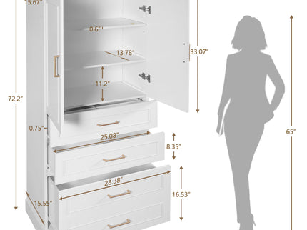 Freestanding Bathroom Cabinet With 3 Drawers, Adjustable Shelf, Soft Close Doors