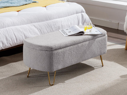 Storage Ottoman Bench For End Of Bed Legs, Modern Camel Faux Fur Entryway Bench Upholstered Padded With Storage For Living Room Bedroom