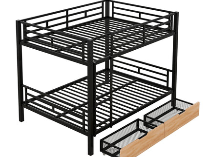 Full Size Convertible Bunk Bed With 2 Drawers Durable - Black