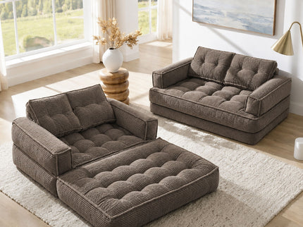 2 Seater Modular Corduroy Sofa With Chaise Lounge For Living Room