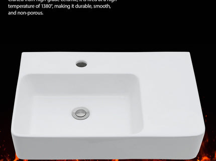 Wall Mounted Rectangular Bathroom Sink With Towel Bar And Faucet Hole - White