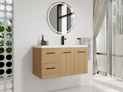 Wall Mounted Floating Bathroom Vanity With Sink, Door & Drawers Modular Cabinet