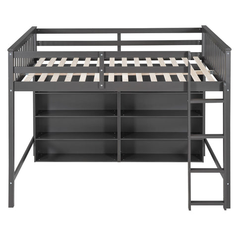 Loft Bed With 8 Open Storage Shelves And Built In Ladder