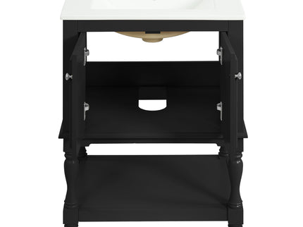 Modern Bathroom Vanity With Sink, Rectangular Cabinet With Open Shelf And Closed Storage