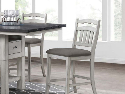 7 Piece Counter Height Dining Set With Storage Base And Ladder Back Chairs - Antique White / Gray