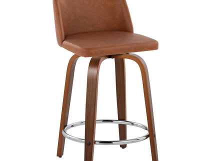 Toriano - Mid Century Modern Fixed Height Counter Stool With Swivel With Round Footrest (Set of 2)