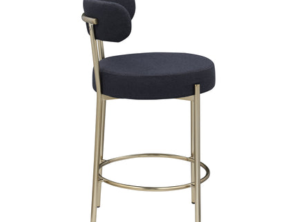 Modern Sherpa Counter Height Stools, Uphsoltered Seat Height Barstools With Brushed Brass Metal Legs Round Low Back Kitchen Stools With Footrest For Dining Room (Set of 2)