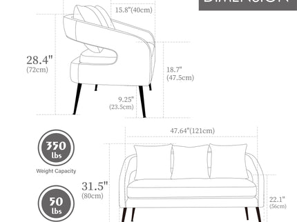 3 Piece Living Room Set, Loveseat & 2 Accent Chairs