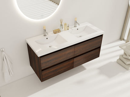 Modern Floating Bathroom Vanity With Dual Resin Sink, Soft Close Drawers