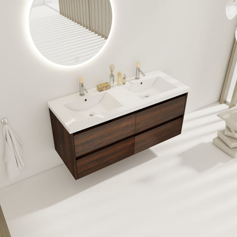 Modern Floating Bathroom Vanity With Dual Resin Sink, Soft Close Drawers