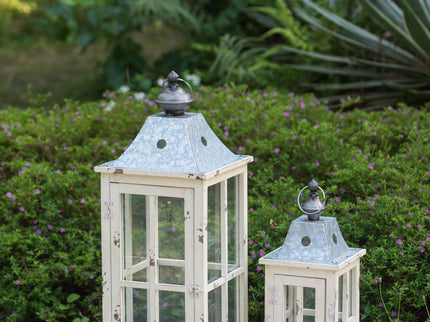 Wooden Candle Lantern Decorative, Hurricane Lantern Holder Decor For Indoor Outdoor, Home Garden - Ivory