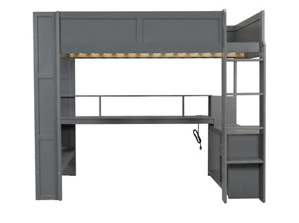 Gaming Loft Bed With Desk, Multi Storage Shelves, LED And Charging Station