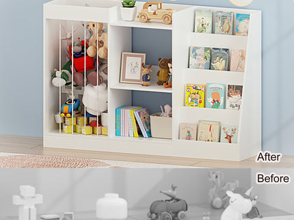 Bookshelf And Toy Storage, 3 Tier Montessori Bookcase With Stuffed Animal Organizer - White