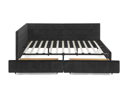 Mid-Century Storage Upholstered Tufted Bed Frame With Backrest And Armrests