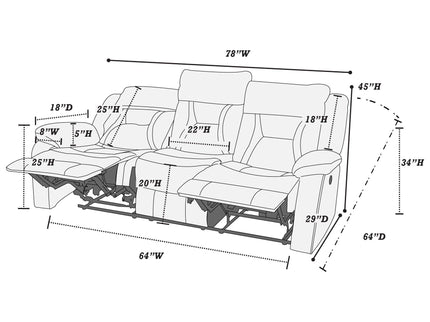 Modern Reclining Sofa With Pillow Arms And Headrest