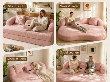 2 In 1 Convertible Sleeper Sofa Bed With Cup Holders