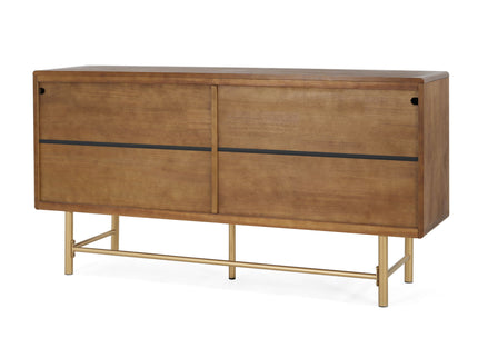 Modern Scandinavian 4 Door Sideboard Storage Cabinet With Adjustable Shelves - Brown / Gold