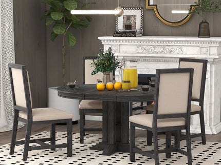Dining Set & Extendable Round Table And 4 Upholstered Chairs